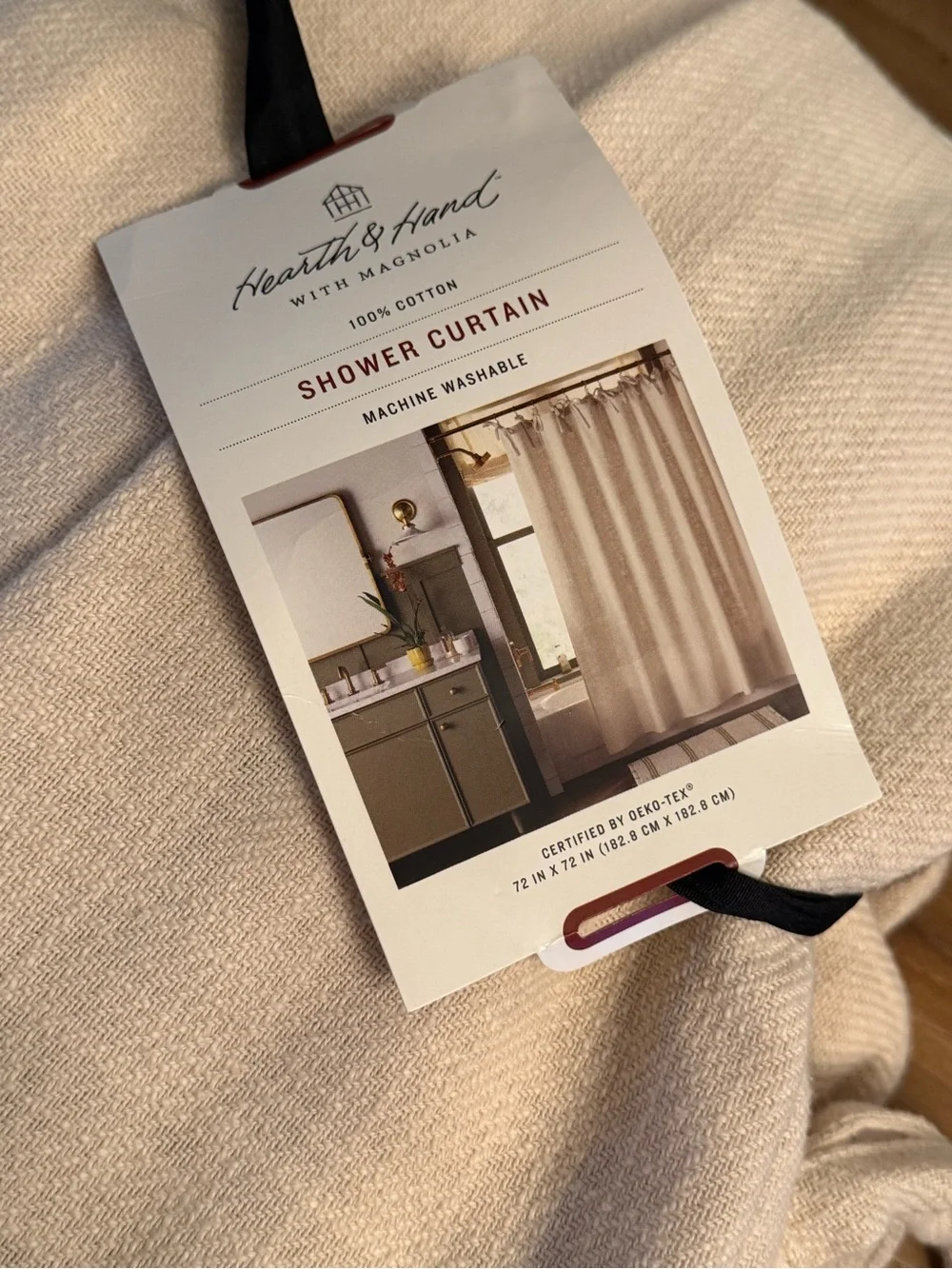 NWT hearth & hand 100% Cotton Shower Curtain with pretty ties